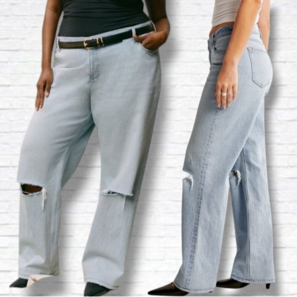 Abercrombie & Fitch 90s Baggy Low-rise Destroyed Knees Jeans Size 37 x 24 L NWT